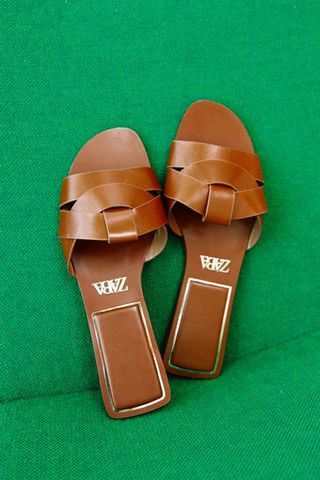 Zara + Flat Leather Slider Sandals