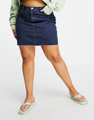 Glamorous Curve + Denim Mini Skirt in Overdye Indigo