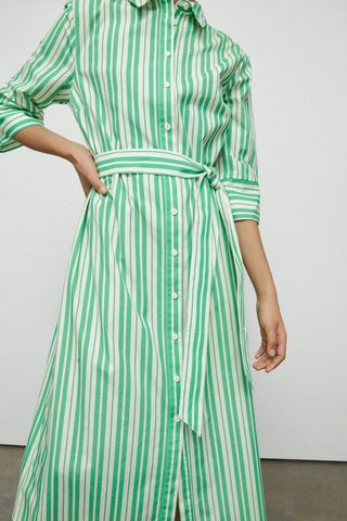 Warehouse + Organic Cotton Stripe Belted Shirt Dress