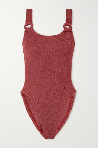 Hunza G + + Rose Inc Christy Seersucker Swimsuit