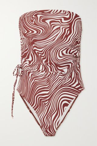 Faithfull the Brand + Marae Strapless Printed Stretch-Econyl Swimsuit