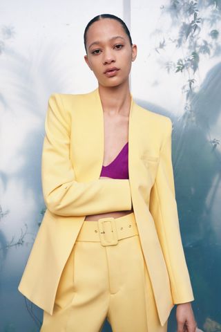 Zara + Inverted Lapel Long Blazer in Yellow