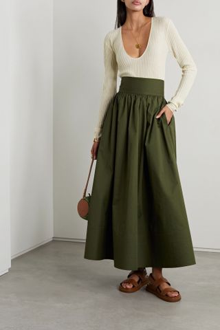 Co + Gathered Cotton-Poplin Maxi Skirt