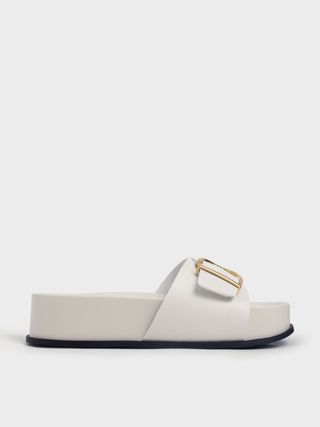 Charles 
Keith + Chalk Metallic Buckle Flatform Sandals