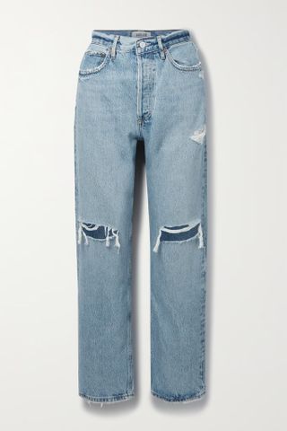 Agolde + 90s Distressed Mid-Rise Straight-Leg Organic Jeans