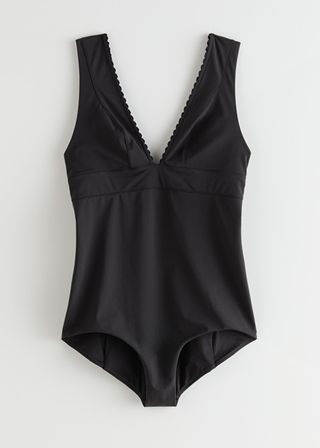& Other Stories + V-Neck Scallop Trim Swimsuit