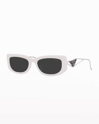 Prada + Triangle Logo Rectangle Acetate & Metal Sunglasses