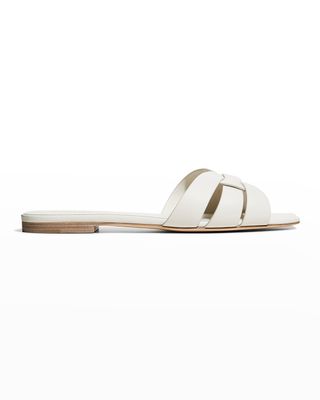 Saint Laurent + Woven Leather Flat Slide Sandals