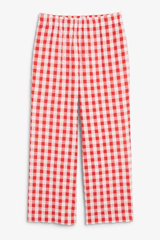 Monki + Red Checked Wide Leg Trousers