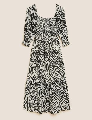 Marks and Spencer + Pure Cotton Zebra Print Midaxi Dress