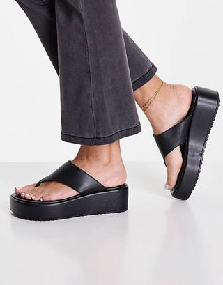 Asos Design + Wide Fit Tamari Leather Flatform Sandals