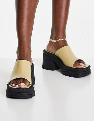 Topshop + Premium Leather Chunky Heeled Mules