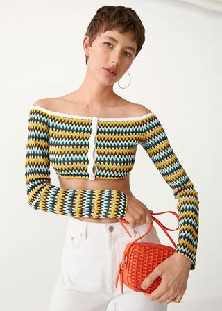 & Other Stories + Off-Shoulder Rib Knit Cardigan