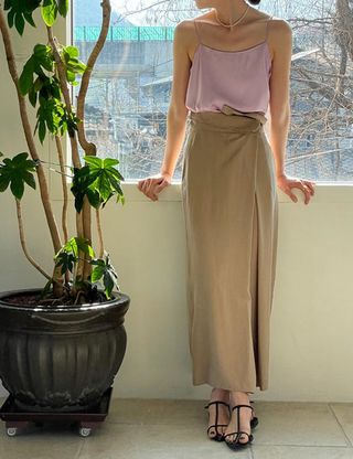 Pixie Market + Anais Fold Waist Skirt in Tan