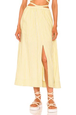 Jonathan Simkhai + Lilia Striped Linen Cut Out Midi Skirt