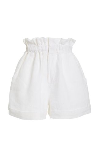 Posse + Ducky Oversized Paperbag-Waist Linen Shorts