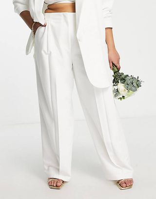 ASOS Edition + Pleat Front Wide Leg Wedding Pants in Ivory