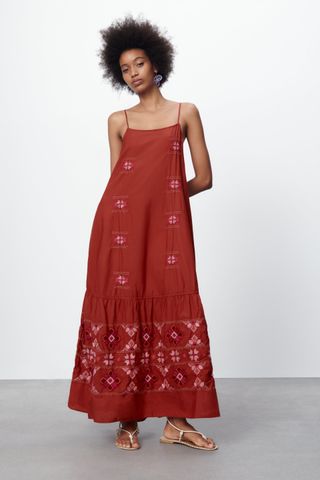 Zara + Embroidered Midi Dress