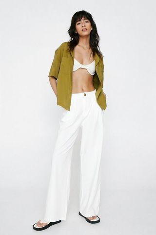 NastyGal + Wide Leg Tailored Pants With Button