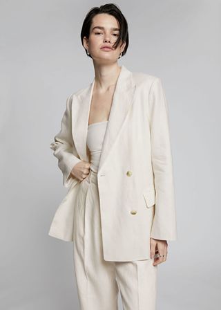 & Other Stories + Relaxed Double-Breasted Linen Blazer