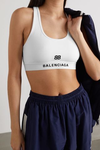 Balenciaga + Embroidered Stretch-Cotton Jersey Sports Bra