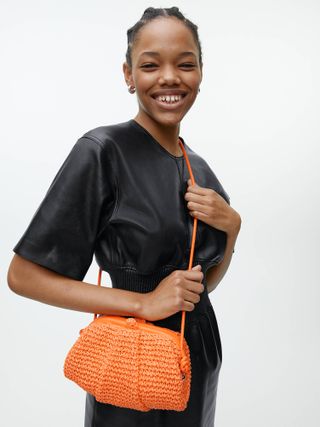 Arket + Leather Trimmed Straw Clutch