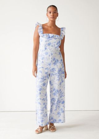 & Other Stories + Printed Frilled Linen Jumpsuit
