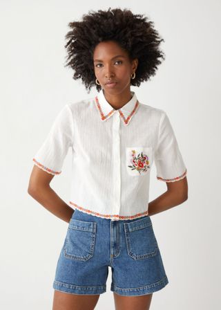 & Other Stories + Embroidered Short Sleeve Shirt