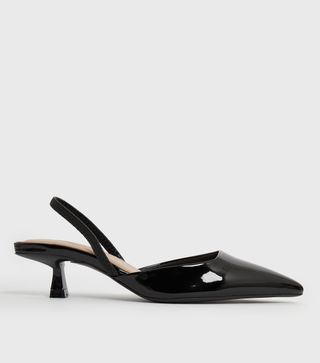 New Look + Black Patent Slingback Kitten Heel Court Shoes