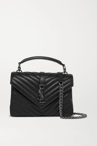 Saint Laurent + College Medium Quilted Textured-Leather Shoulder Bag