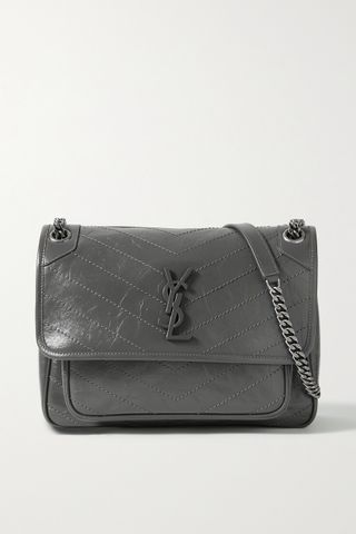 Saint Laurent + Niki Medium Crinkled Glossed-Leather Shoulder Bag