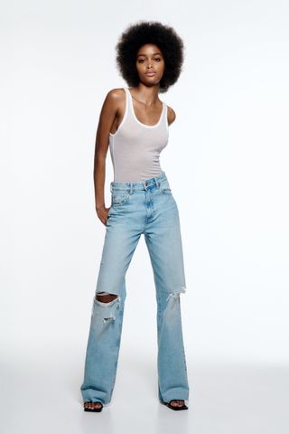 Zara + Ripped Wide Leg Jeans