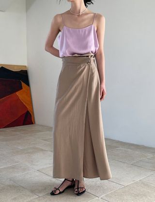 Pixie Market + Anais Fold Waist Skirt in Tan