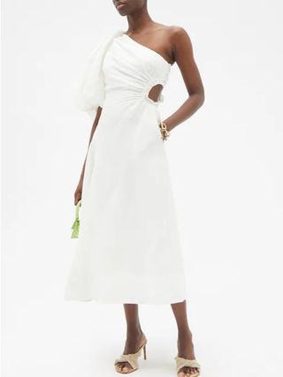 Aje + One-Shoulder Silk and Linen-Blend Midi Dress