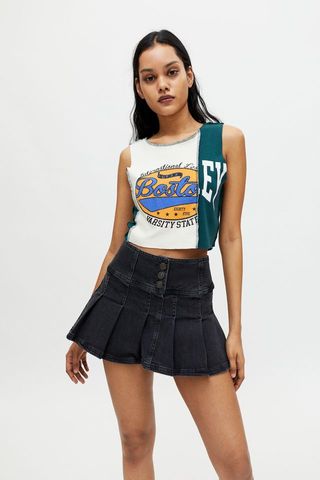 Urban Outfitters + Denim Button-Front Kilt Skirt