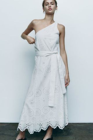 Zara + Embroidered Asymmetric Dress