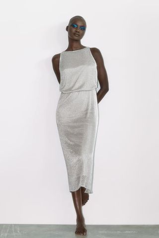 Zara + Dress with Metallic Thread