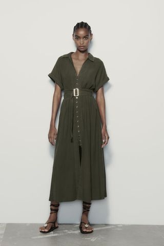 Zara + Linen Blend Midi Shirtdress