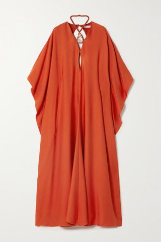 Chloé + Cape-Effect Embellished Silk-Jersey Maxi Dress