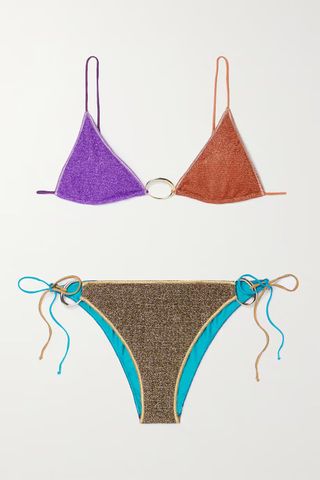 Oséree + Lumière Embellished Metallic Triangle Bikini