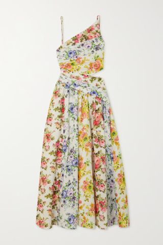 Zimmermann + + NET SUSTAIN Asymmetric Open-Back Floral-Print Linen Midi Dress