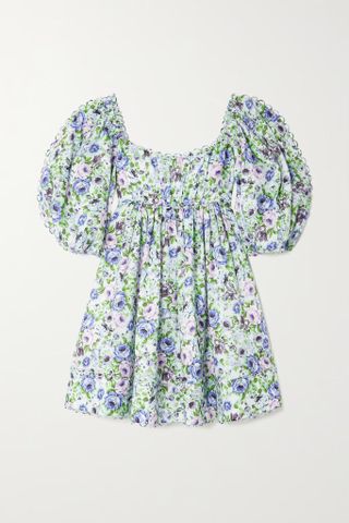 Zimmermann + + NET SUSTAIN Scalloped Pleated Floral-Print Linen Mini Dress