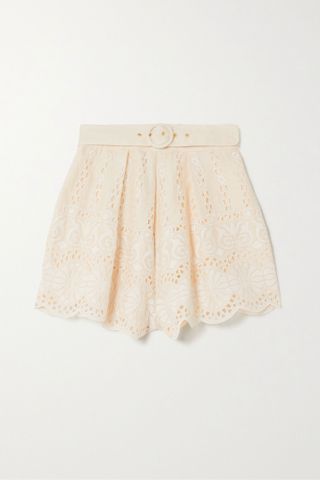 Zimmermann + + NET SUSTAIN Belted Embroidered Broderie Anglaise Linen Shorts