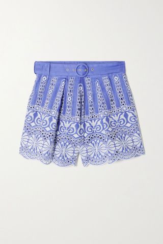Zimmermann + Belted Embroidered Broderie Anglaise Cotton-Voile Shorts