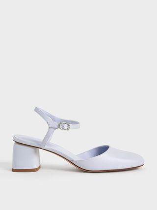 Charles & Keith + Light Blue Round Toe Ankle-Strap Pumps