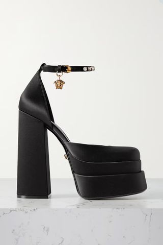 Versace + Medusa Aevitas Embellished Satin Platform Pumps