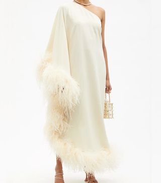 Taller Marmo + Ubud One-Shoulder Feather-Trimmed Silk Dress
