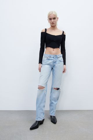 Zara + Ripped Straight Jeans