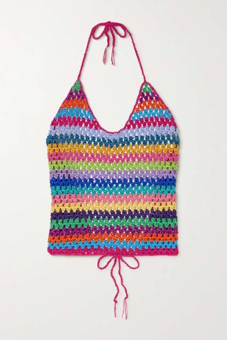 Rose Carmine + Metallic Crochet-Knit Coverup
