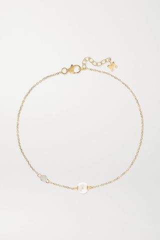 Mateo + 14-Karat Gold, Pearl and Diamond Bracelet